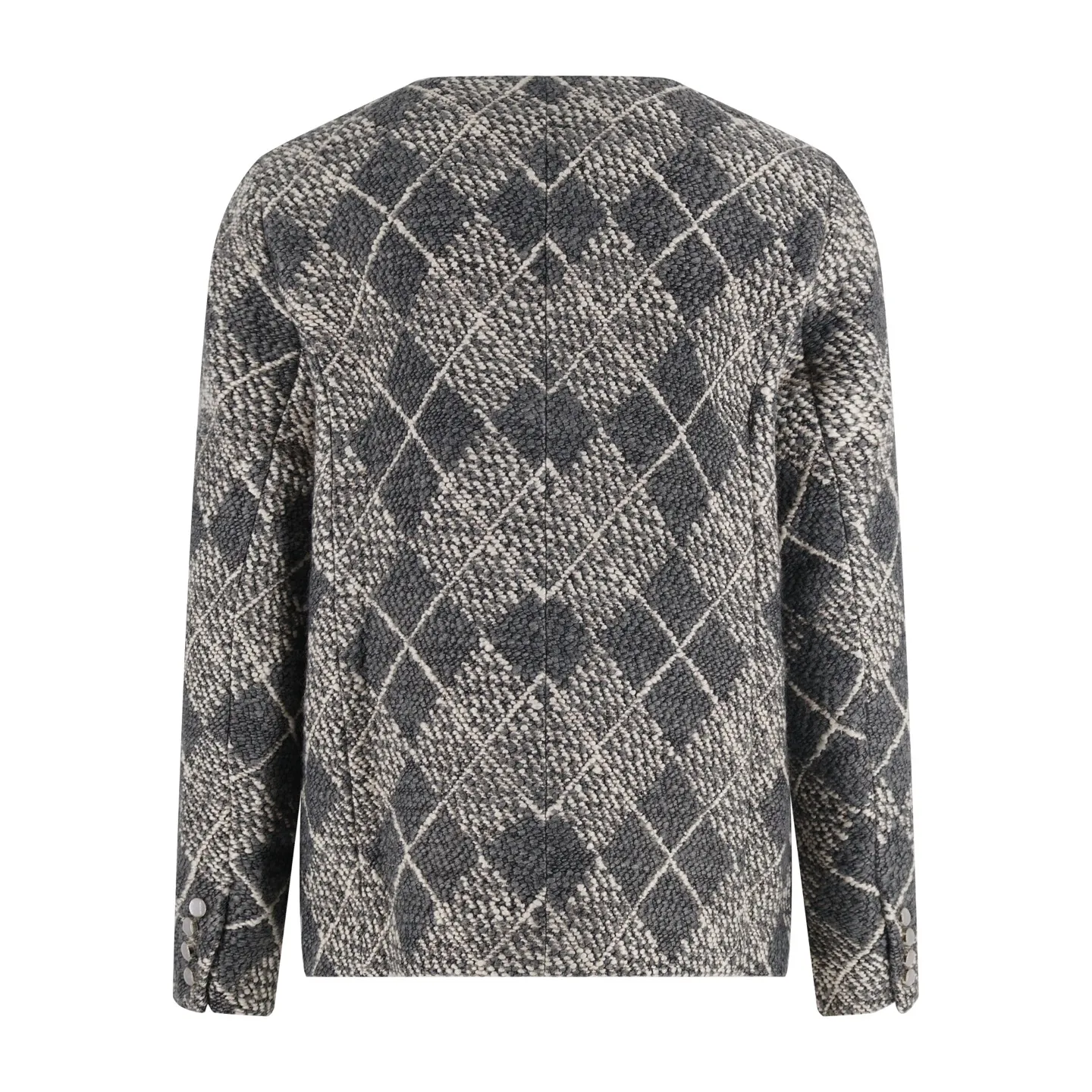 🅿️1500 1v 25SS rhombus collarless small fragrant style jacket. The original version was purchased and developed for 45,000. It is made of 80% wool blended 20% nylon batch woven rhombus pattern gray fabric. This collarless jacket is a new chapter in Louis Vuitton tailoring. Bouquet jacquard reconstructs the traditional Damier pattern, giving it a visual effect like an Argyle pattern. Pearlescent buttons and Marque L.Vuitton Déposée logo embroidery. The interior is made of custom-woven gray checkerboard cupro fiber lining, which is comfortable, skin-friendly and breathable. Size:46-48-50-52